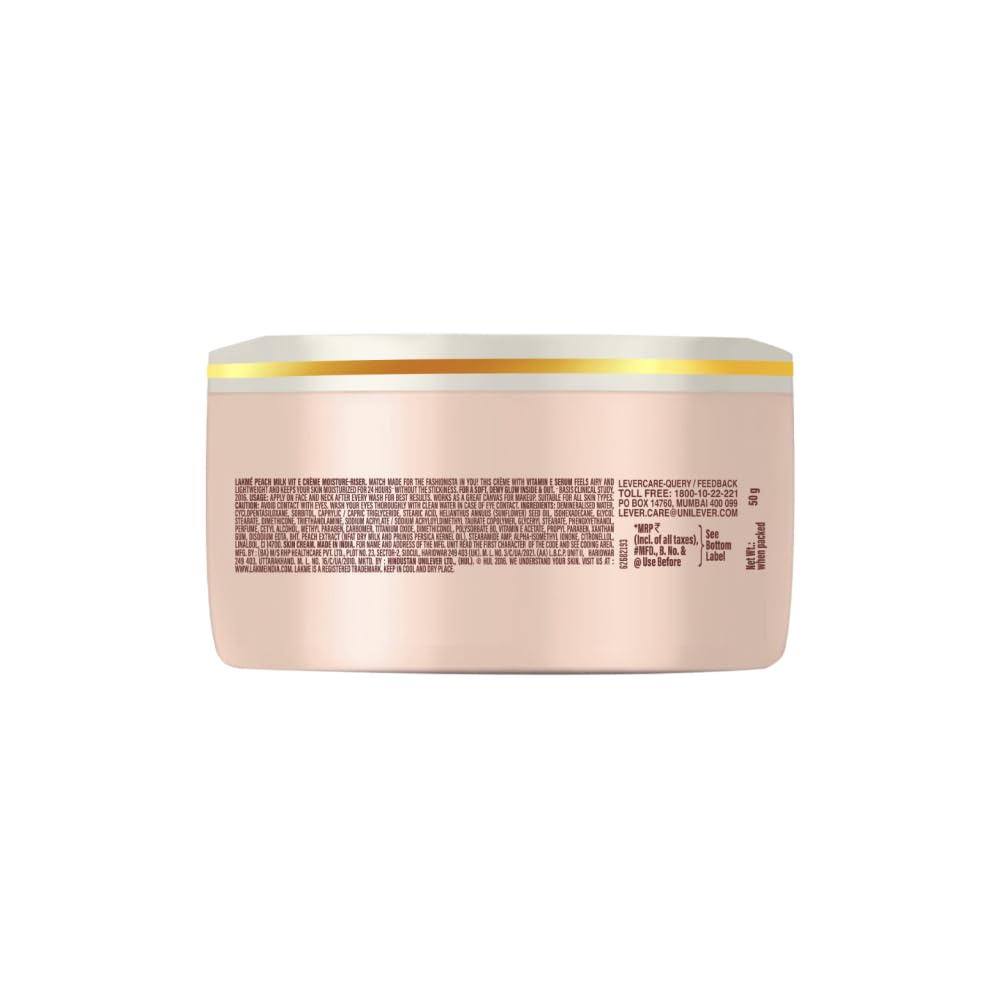 LAKMÉ Peach Milk Soft Crème Light Moisturizer for Face 300 g, Daily Lightweight Face Lotion with Vitamin E for Soft Skin- Non Sticky 24h Moisture (Pack of 2)