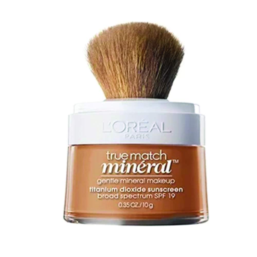 L'Oreal Paris Makeup True Match Loose Powder Mineral Foundation, skin-improving minerals control shine, reduce appearance of pores, leave skin soft and even, built-in brush, Natural Beige, 0.35