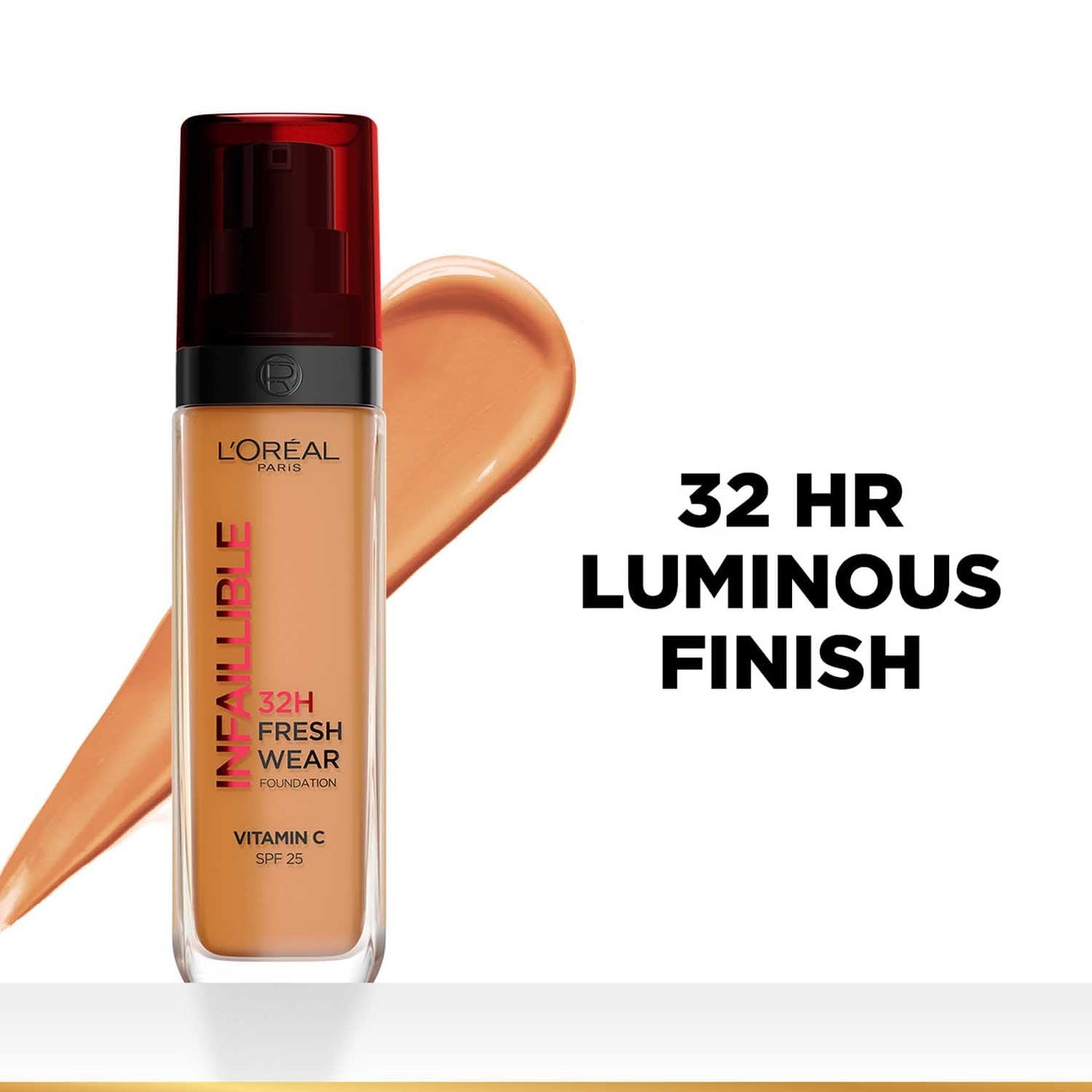 L'Oreal Paris Liquid Foundation, Oil Absorbing Formula, Transferproof, Heatproof and Long-lasting, Infallible 32H Fresh Wear, 260 Golden Sun, 30ml