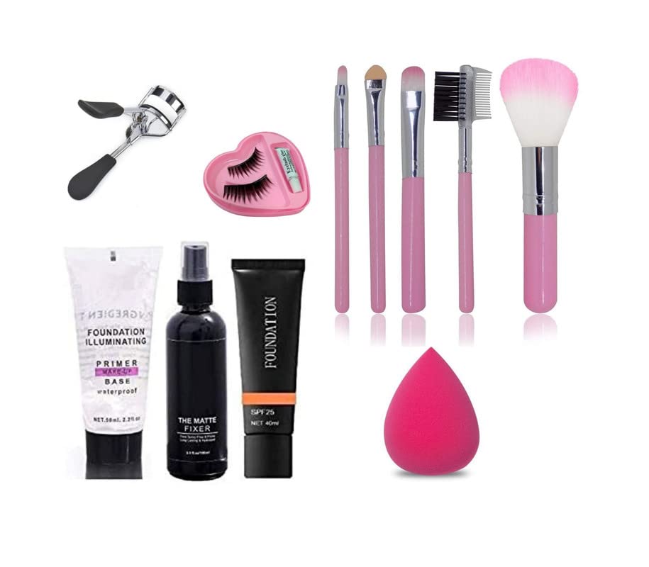 Glowhouse Professional makeup combo 6155 Makeup kit,Lipstick,Makeup sponge,Black hellom kitty makeup brush,Eyeliner,Mascara set combo (Set of 10)