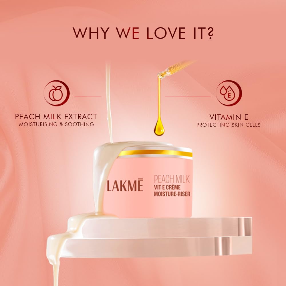 LAKMÉ Peach Milk Soft Crème Light Moisturizer for Face 300 g, Daily Lightweight Face Lotion with Vitamin E for Soft Skin- Non Sticky 24h Moisture (Pack of 2)