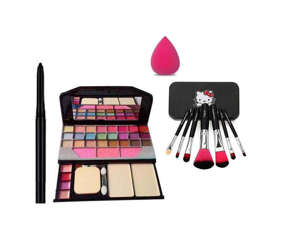 Glowhouse Professional makeup combo 6155 Makeup kit,Lipstick,Makeup sponge,Black hellom kitty makeup brush,Eyeliner,Mascara set combo (Set of 10)