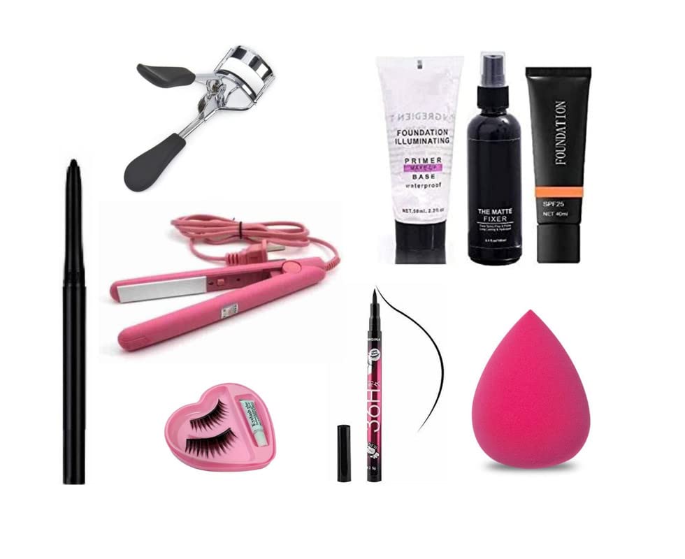 Glowhouse Professional makeup combo 6155 Makeup kit,Lipstick,Makeup sponge,Black hellom kitty makeup brush,Eyeliner,Mascara set combo (Set of 10)