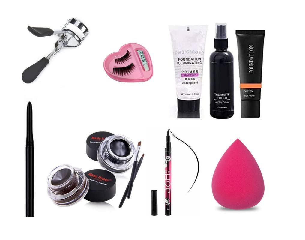 Glowhouse Professional makeup combo 6155 Makeup kit,Lipstick,Makeup sponge,Black hellom kitty makeup brush,Eyeliner,Mascara set combo (Set of 10)