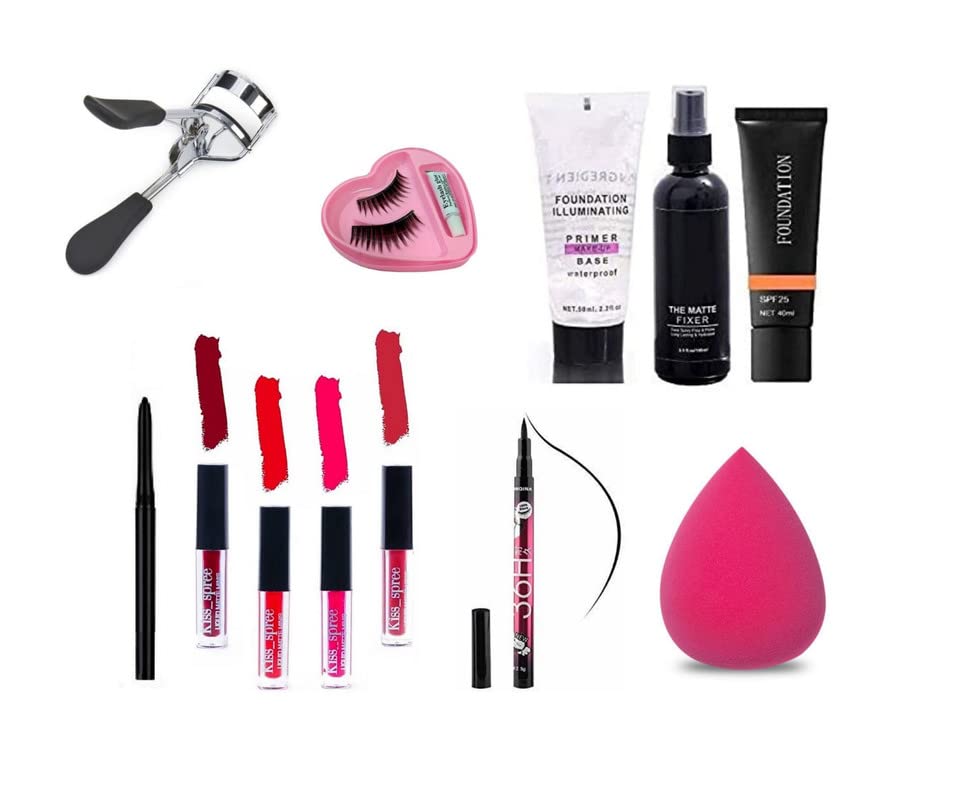 Glowhouse Professional makeup combo 6155 Makeup kit,Lipstick,Makeup sponge,Black hellom kitty makeup brush,Eyeliner,Mascara set combo (Set of 10)