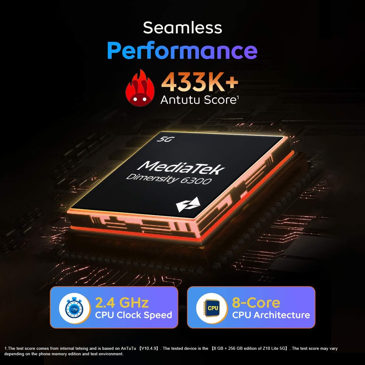 iQOO Z10 Lite 5G (Cyber Green, 6GB RAM, 128GB Storage) | 6000 mAh Battery | Dimensity 6300 5G Processor with 433K+* AnTuTu Score | IP64 Rated & Military Grade Shock-Resistance*