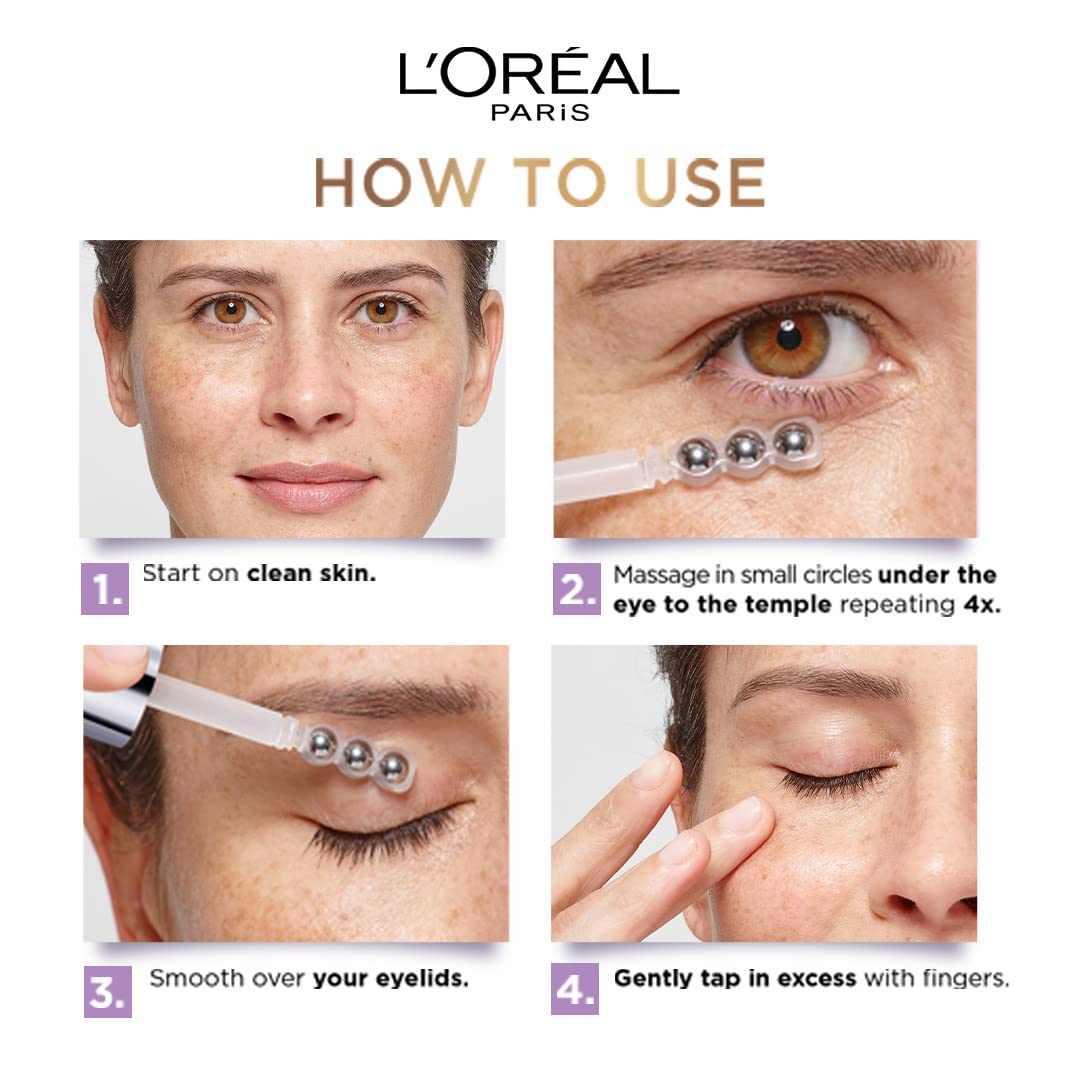 L'Oreal Paris Revitalift Hyaluronic Acid Eye Serum, 20ml, 1.5% Hyaluronic Acid and 1% Caffeine, Lightweight Texture, Non-Sticky, Reduce Fine Lines Under Eyes (Pack of 2)