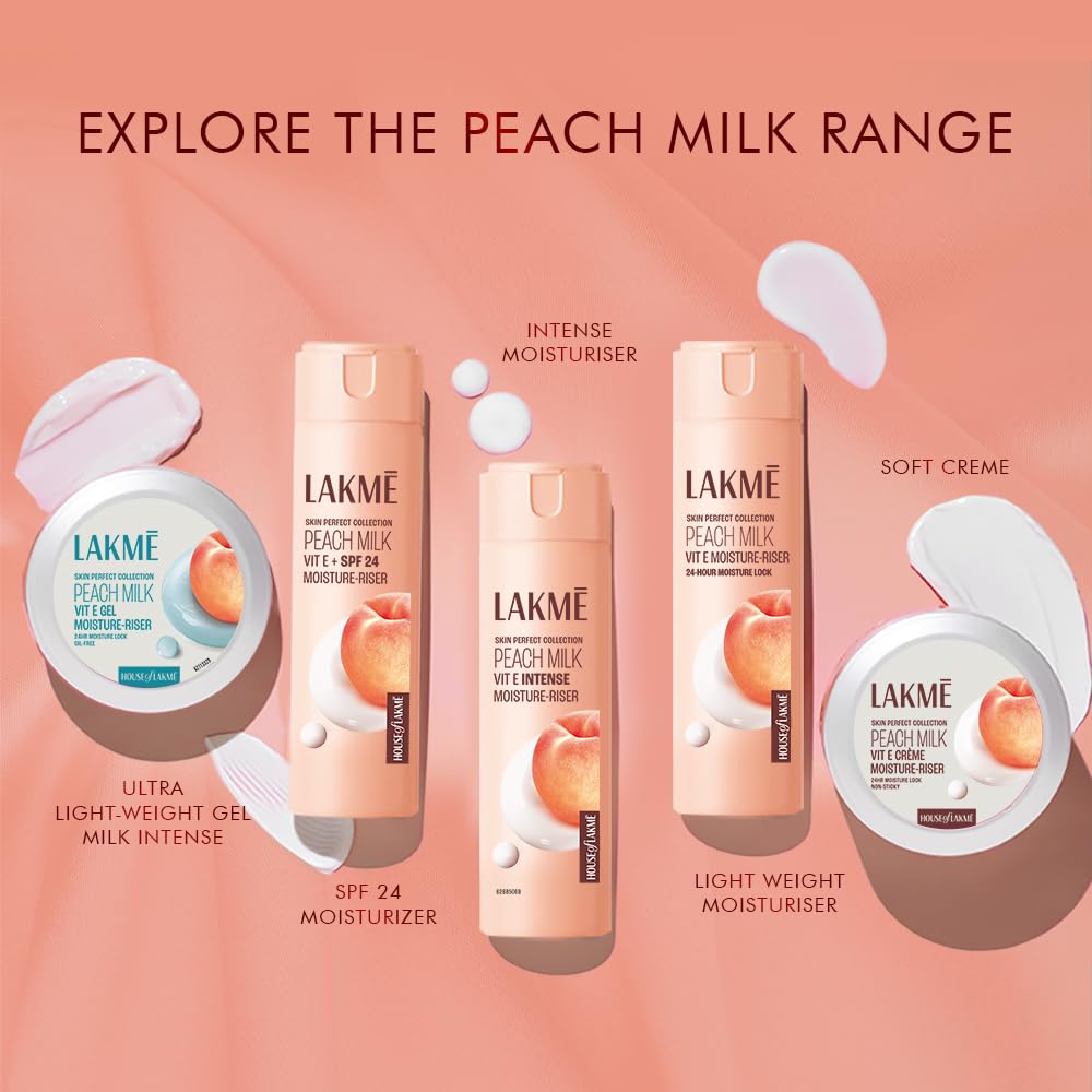LAKMÉ Peach Milk Soft Crème Light Moisturizer for Face 300 g, Daily Lightweight Face Lotion with Vitamin E for Soft Skin- Non Sticky 24h Moisture (Pack of 2)
