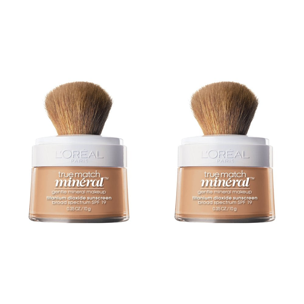 L'Oreal Paris Makeup True Match Loose Powder Mineral Foundation, skin-improving minerals control shine, reduce appearance of pores, leave skin soft and even, built-in brush, Natural Beige, 0.35