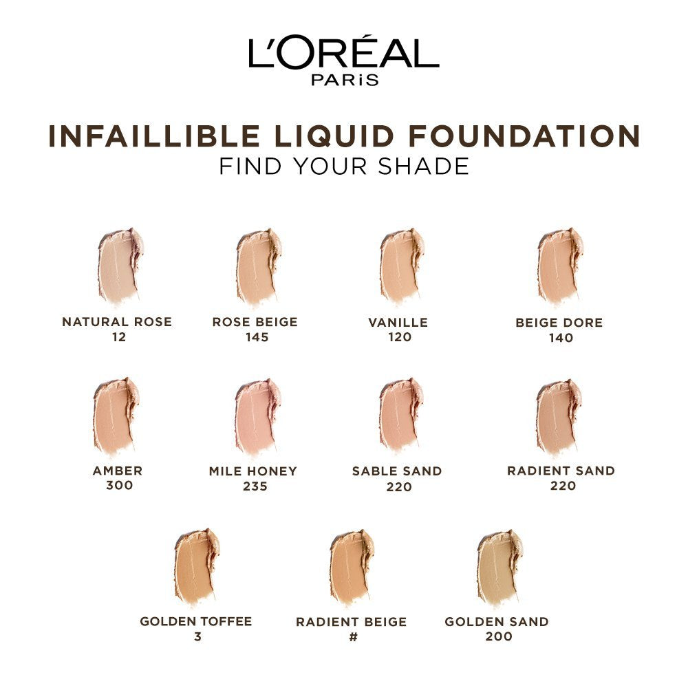 L'Oreal Paris Infallible 24Hr Liquid Foundation, Radiant Sand 250, 30ml