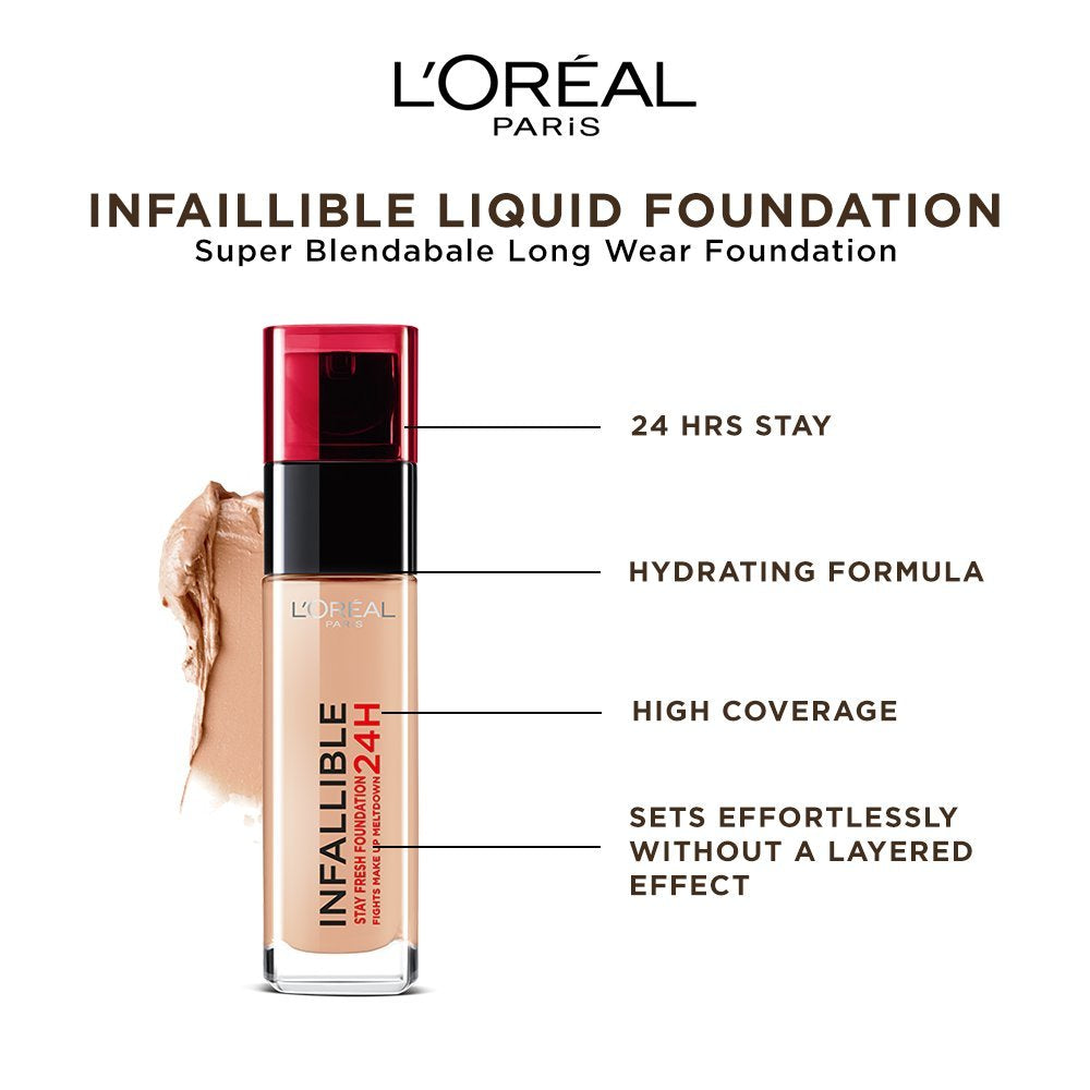 L'Oreal Paris Infallible 24Hr Liquid Foundation, Radiant Sand 250, 30ml