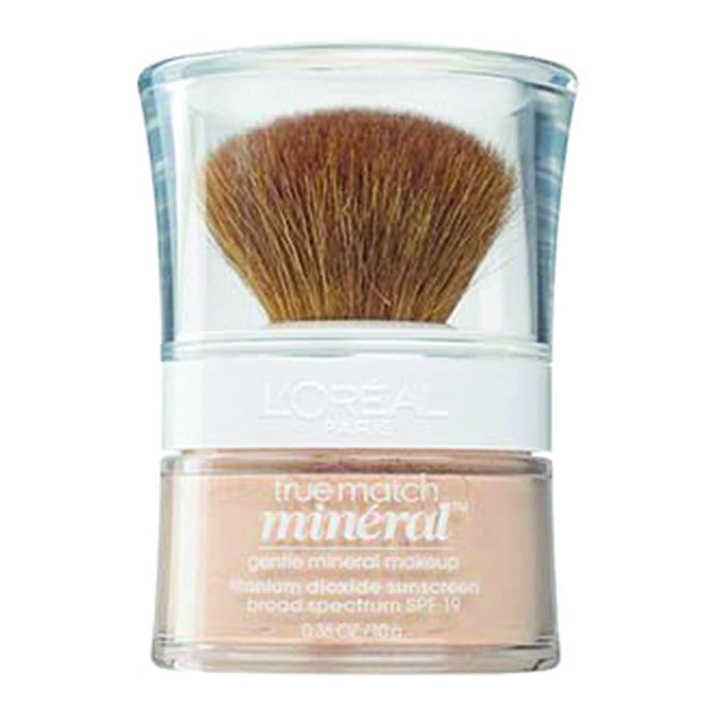 L'Oreal Paris Makeup True Match Loose Powder Mineral Foundation, skin-improving minerals control shine, reduce appearance of pores, leave skin soft and even, built-in brush, Natural Beige, 0.35
