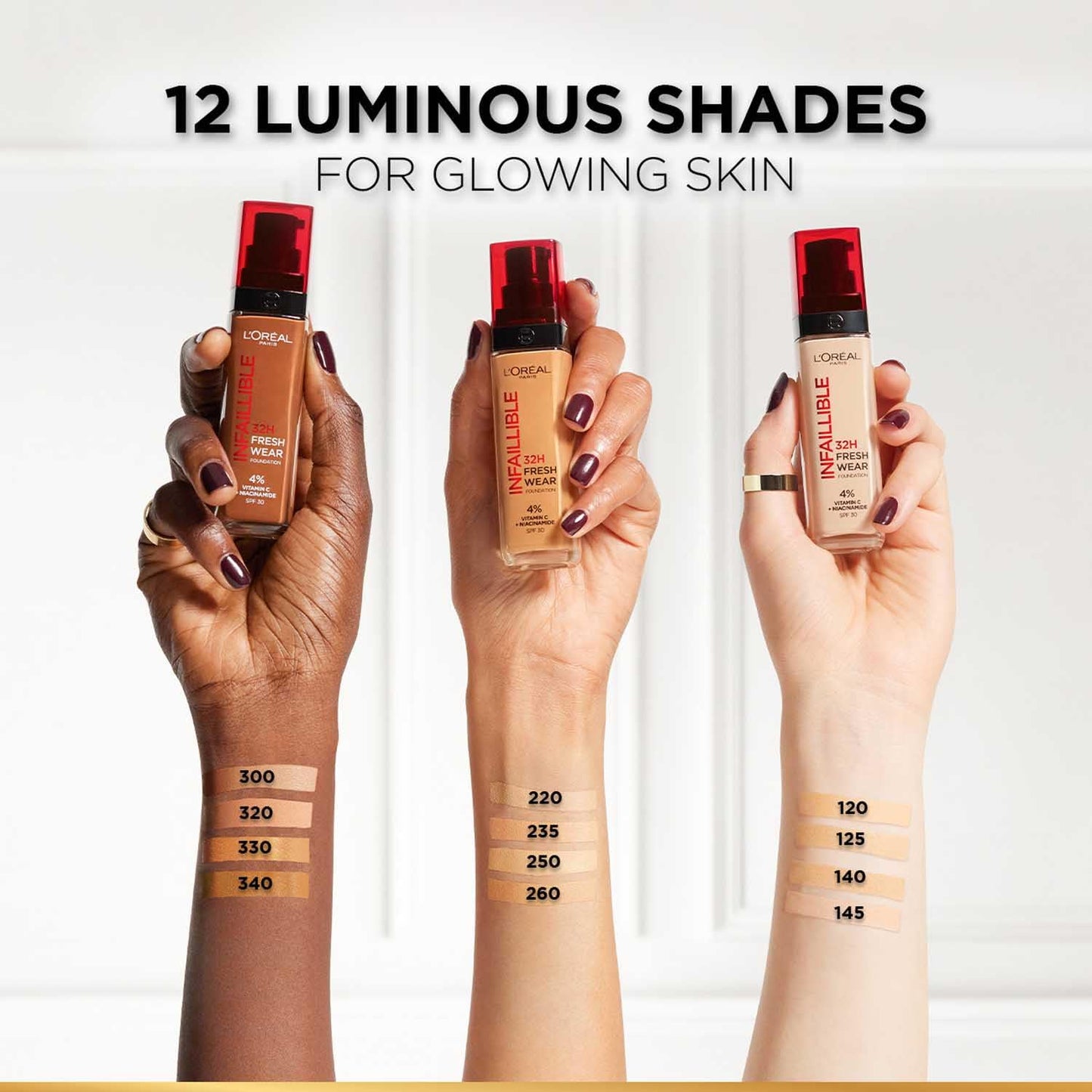 L'Oreal Paris Liquid Foundation, Oil Absorbing Formula, Transferproof, Heatproof and Long-lasting, Infallible 32H Fresh Wear, 260 Golden Sun, 30ml