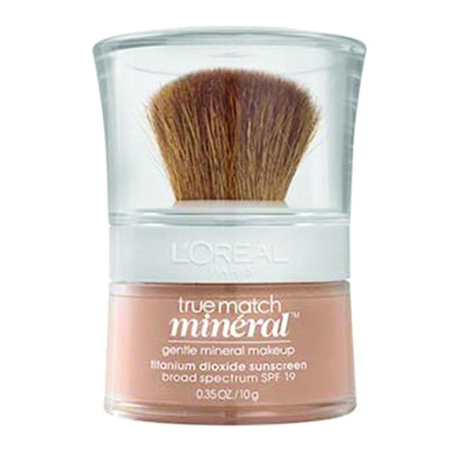 L'Oreal Paris Makeup True Match Loose Powder Mineral Foundation, skin-improving minerals control shine, reduce appearance of pores, leave skin soft and even, built-in brush, Natural Beige, 0.35