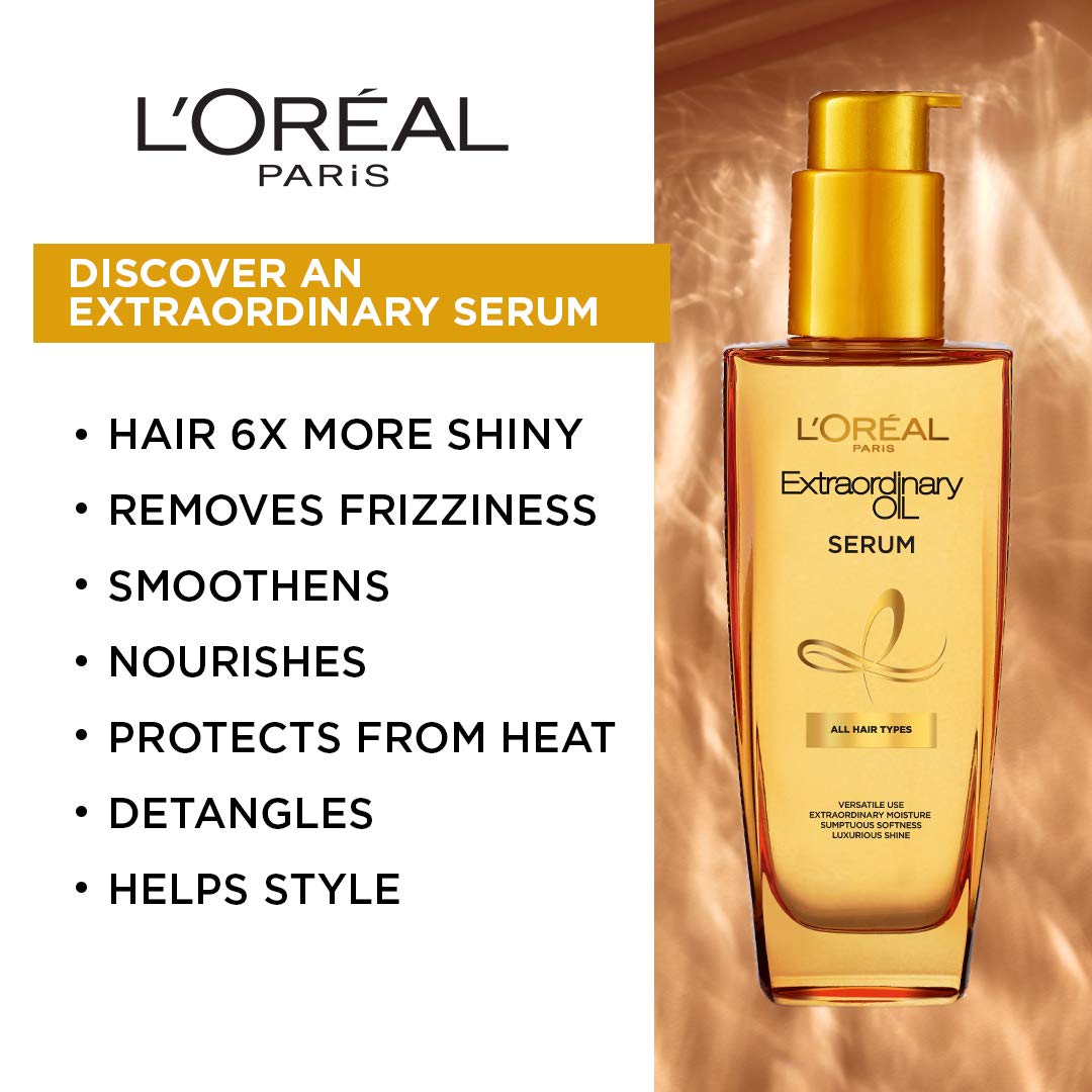 L'OREAL PARIS Revitalift Hyaluronic Acid Serum | Lightweight Face Serum For Hydrated, Youthful Skin (Fragrance & Paraben Free), 30Ml & Extraordinary Oil Hair Serum, 100 Ml
