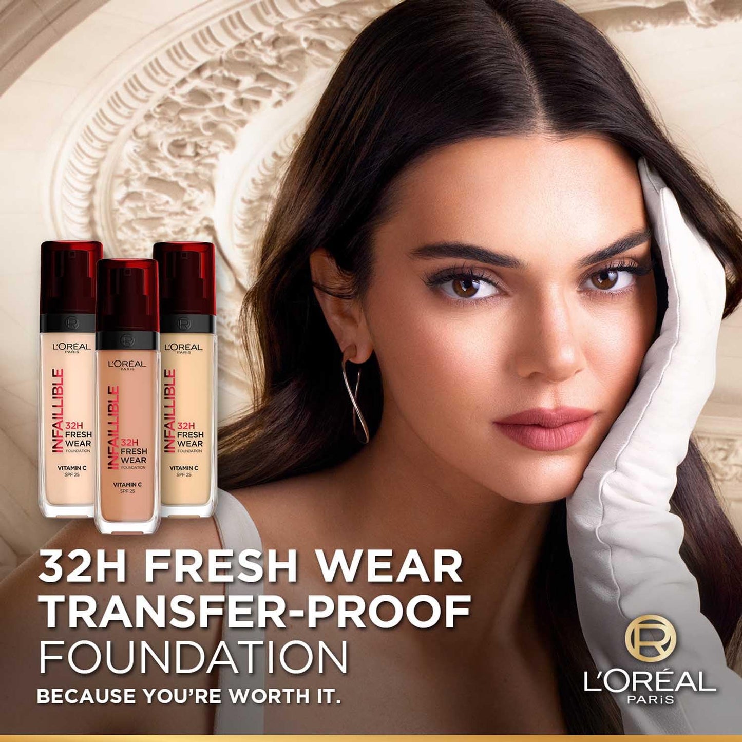 L'Oreal Paris Liquid Foundation, Oil Absorbing Formula, Transferproof, Heatproof and Long-lasting, Infallible 32H Fresh Wear, 260 Golden Sun, 30ml