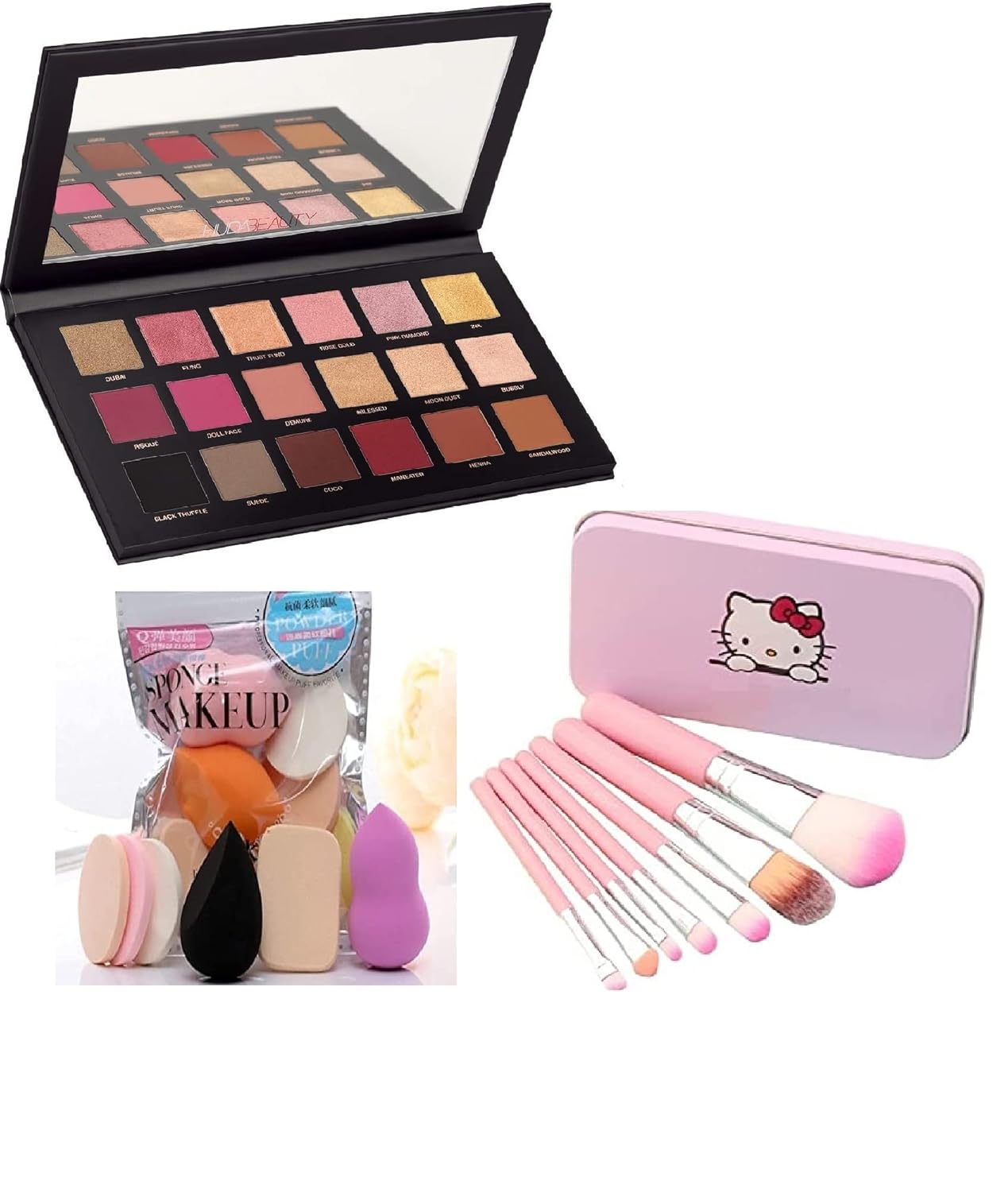 D.B.Z. Combo Of Rose Gold Remastered 18 Multicolor Eye shadow with Makeup7 Pc Brush set & Family Pack blender (3 Items in the set) Shimmery, Matte , Glitter Finish