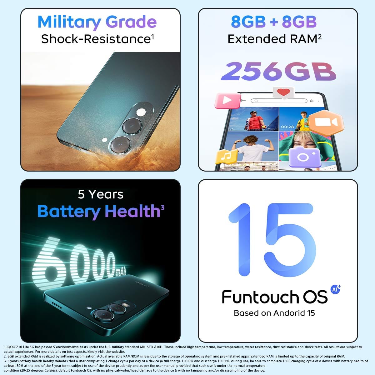iQOO Z10 Lite 5G (Cyber Green, 6GB RAM, 128GB Storage) | 6000 mAh Battery | Dimensity 6300 5G Processor with 433K+* AnTuTu Score | IP64 Rated & Military Grade Shock-Resistance*