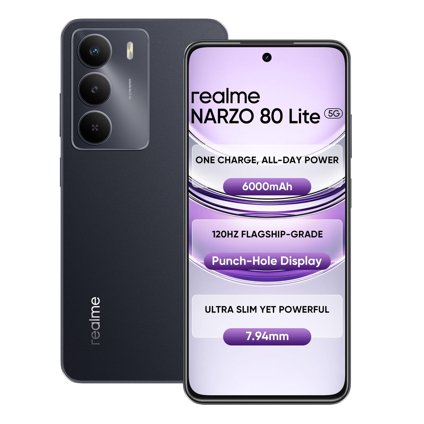 realme NARZO 80 Lite 5G (Onyx Black, 6GB+128GB) | 6000mAh Long-Lasting Battery | MediaTek Dimensity 6300 5G | AI Assist | IP64 Rated Water & Dust Resistance | Military-Grade Durability