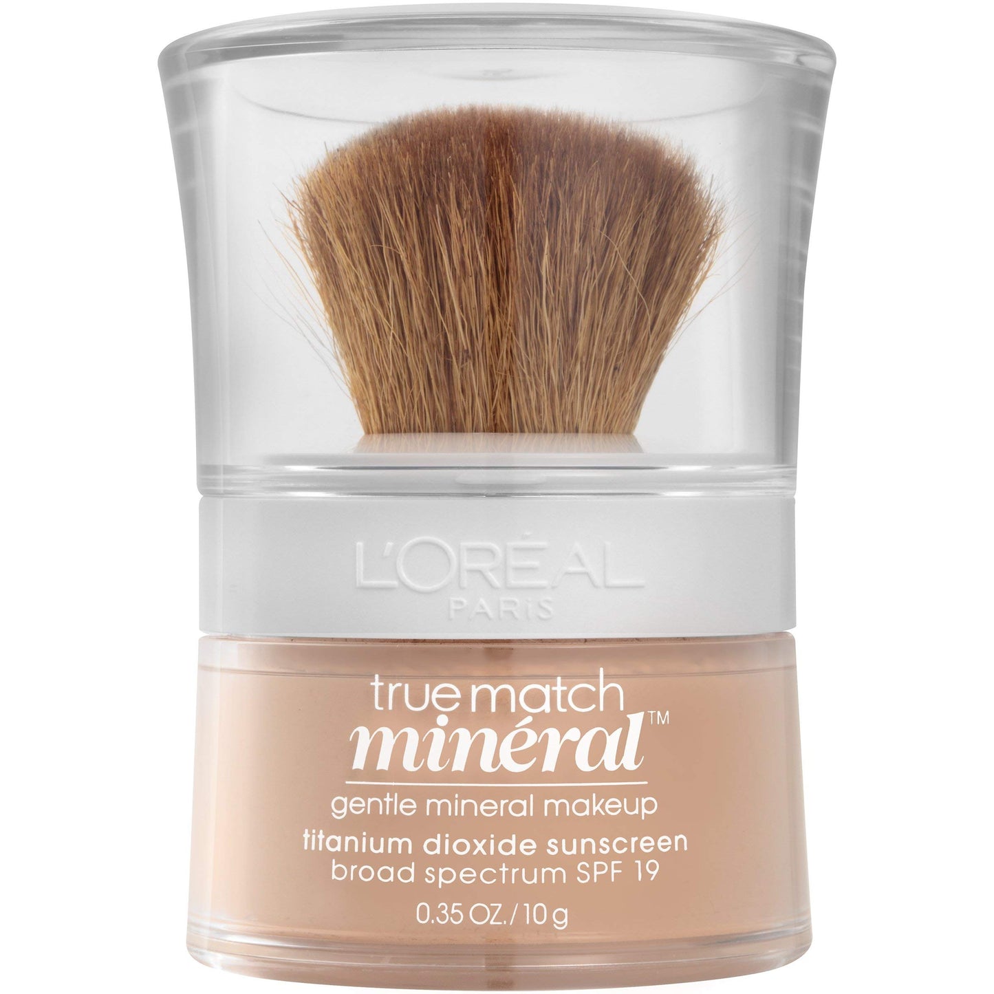 L'Oreal Paris Makeup True Match Loose Powder Mineral Foundation, skin-improving minerals control shine, reduce appearance of pores, leave skin soft and even, built-in brush, Natural Beige, 0.35