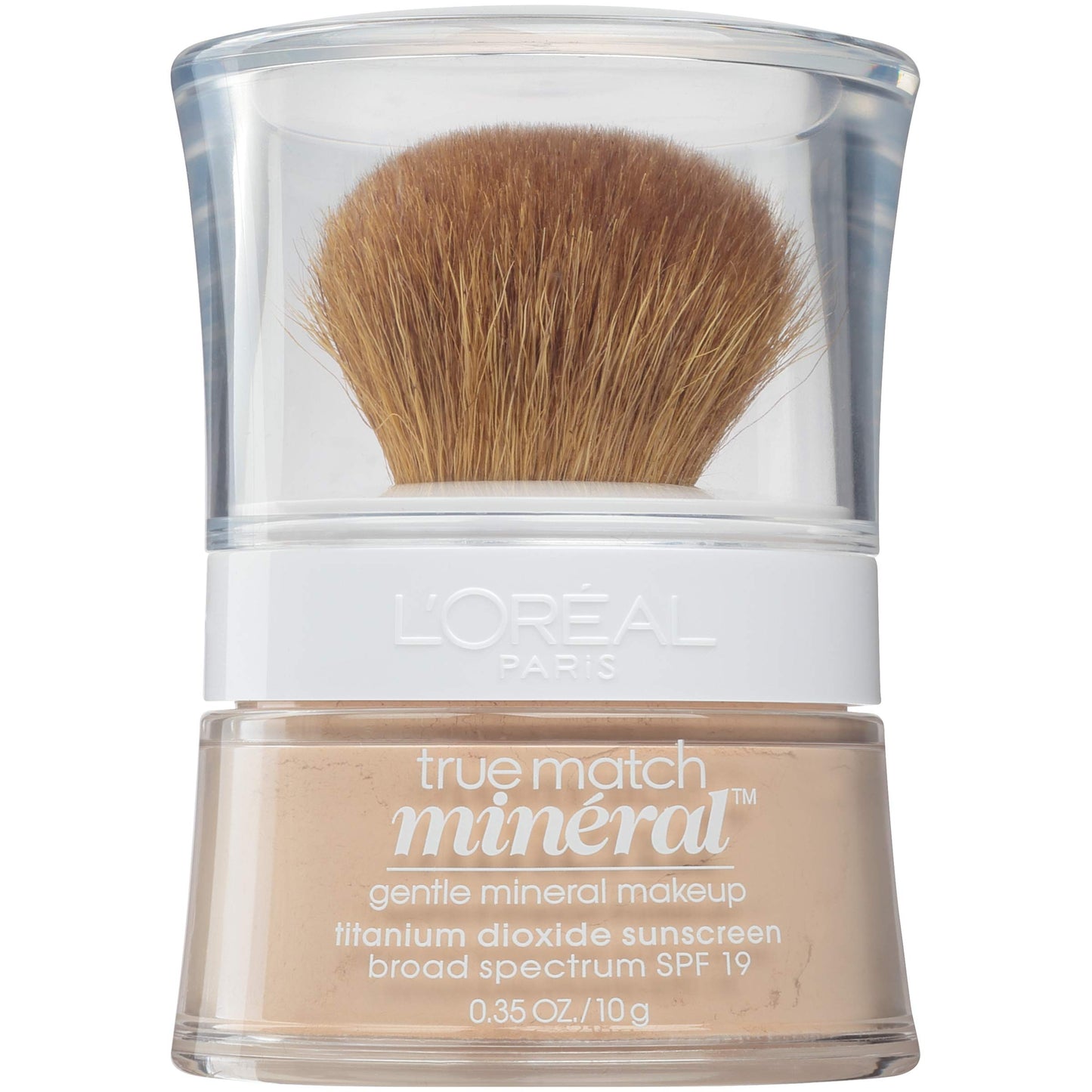 L'Oreal Paris Makeup True Match Loose Powder Mineral Foundation, skin-improving minerals control shine, reduce appearance of pores, leave skin soft and even, built-in brush, Natural Beige, 0.35