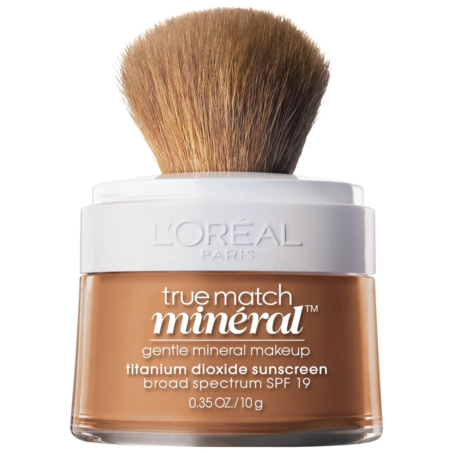 L'Oreal Paris Makeup True Match Loose Powder Mineral Foundation, skin-improving minerals control shine, reduce appearance of pores, leave skin soft and even, built-in brush, Natural Beige, 0.35