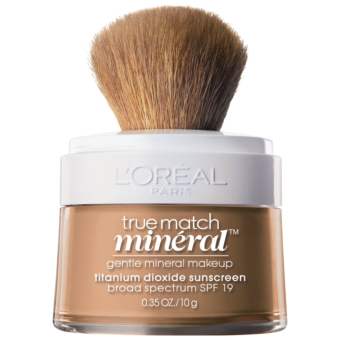 L'Oreal Paris Makeup True Match Loose Powder Mineral Foundation, skin-improving minerals control shine, reduce appearance of pores, leave skin soft and even, built-in brush, Natural Beige, 0.35