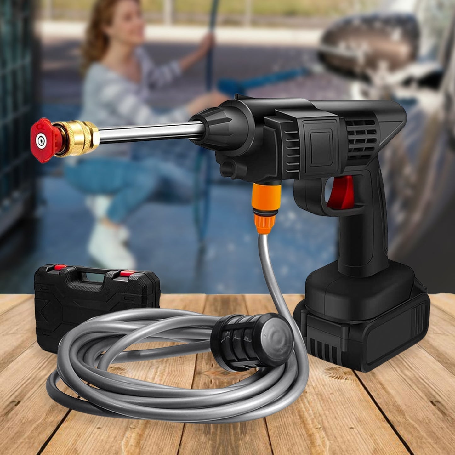 48V Car washing Kit, Portable Pressure Washer with, Rechargeable | Cordless Pressure Washer Gun | Handheld Pressure Washer for Car | Car Washer Gun (Type 1- Single Battery)