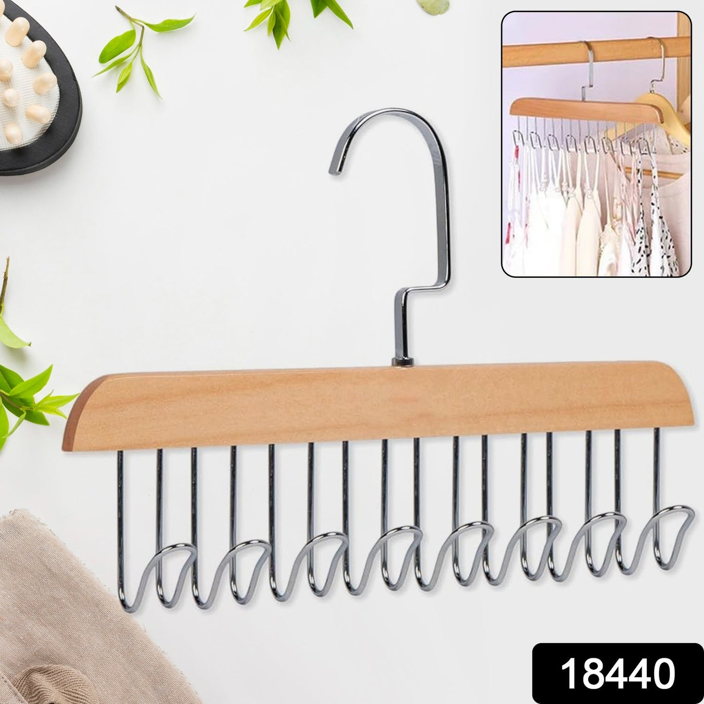 Space Saving 8 Hooks Wooden Hangers (1 Pc)