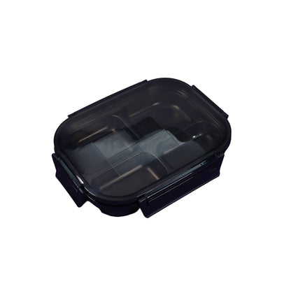 4-compartment stainless steel lunch box with black transparent cover