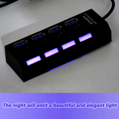 USB splitter with 4 ports and on/off switches