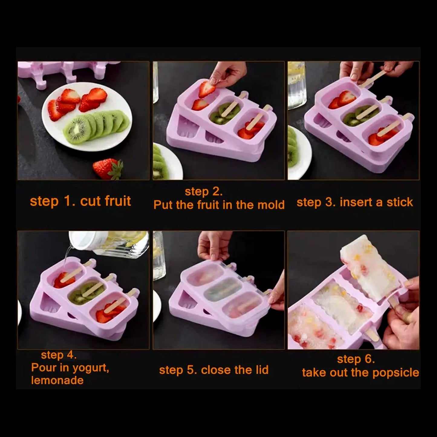 Silicone Popsicle Molds Ice Cream Pop Molds 4 Cavities with Lids 50 Pack Sticks for Kids Ice cube Maker Easy Release