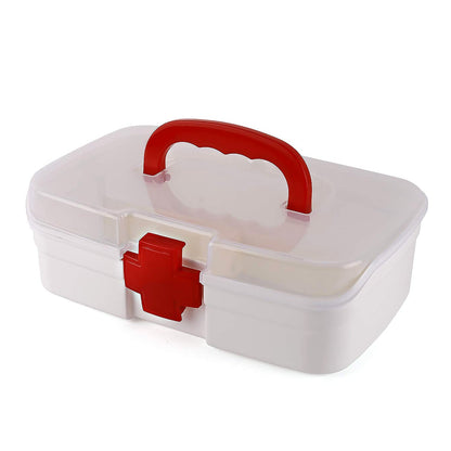 3 Compartment Medical Box, 1 Piece, Indoor Outdoor Medical Utility, Medicine Storage Box, Detachable Tray Medical Box Multi Purpose Regular Medicine, First Aid Box with Handle, Transparent Lid & Color Box 