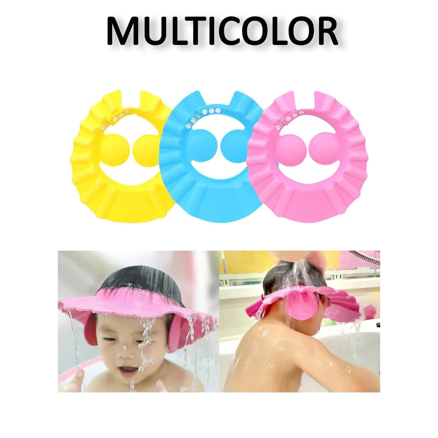 Soft shower cap for kids with adjustable strap