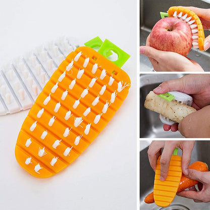 Carrot-shaped brush for scrubbing vegetables and fruits