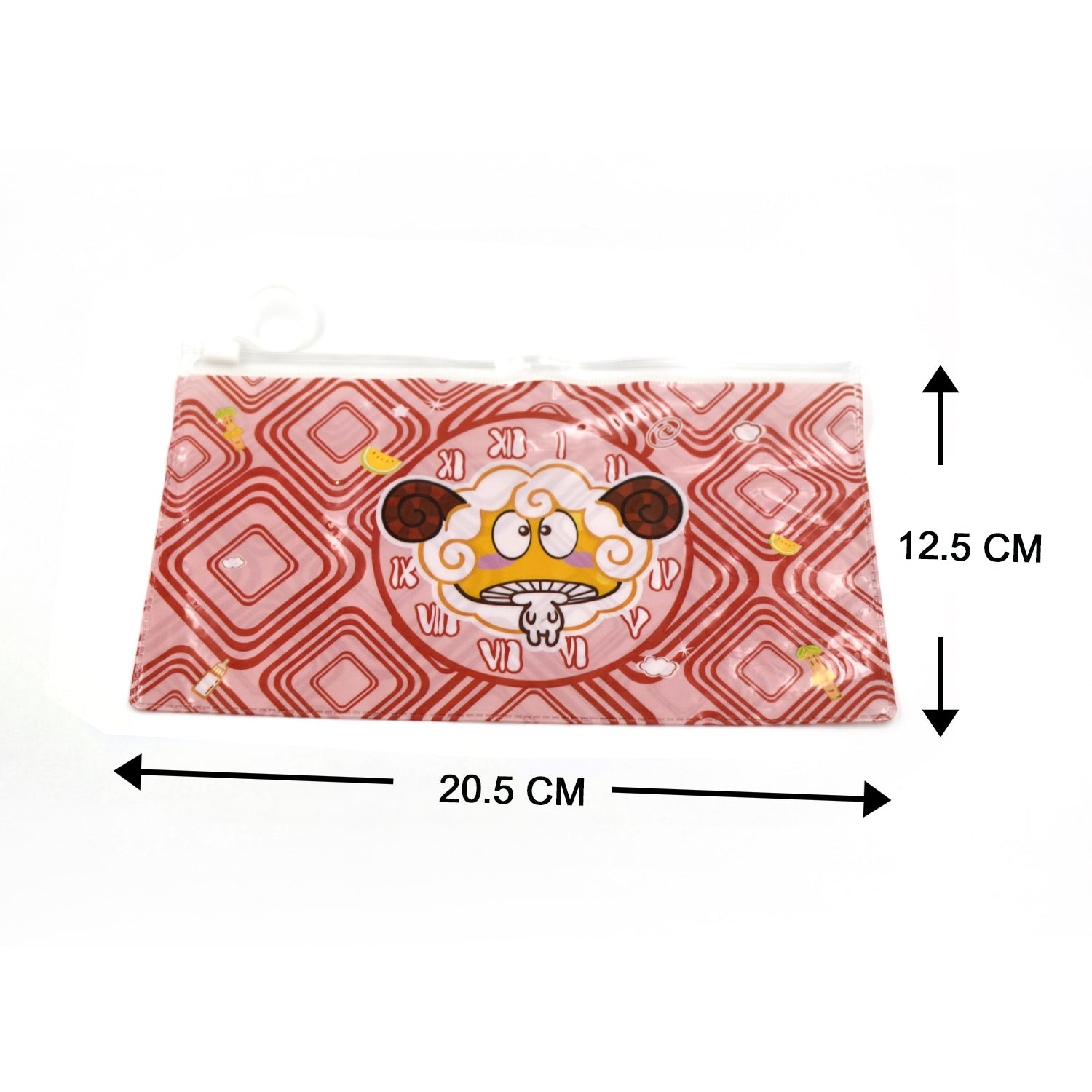 Red pouches with printed pattern for organizing school materials