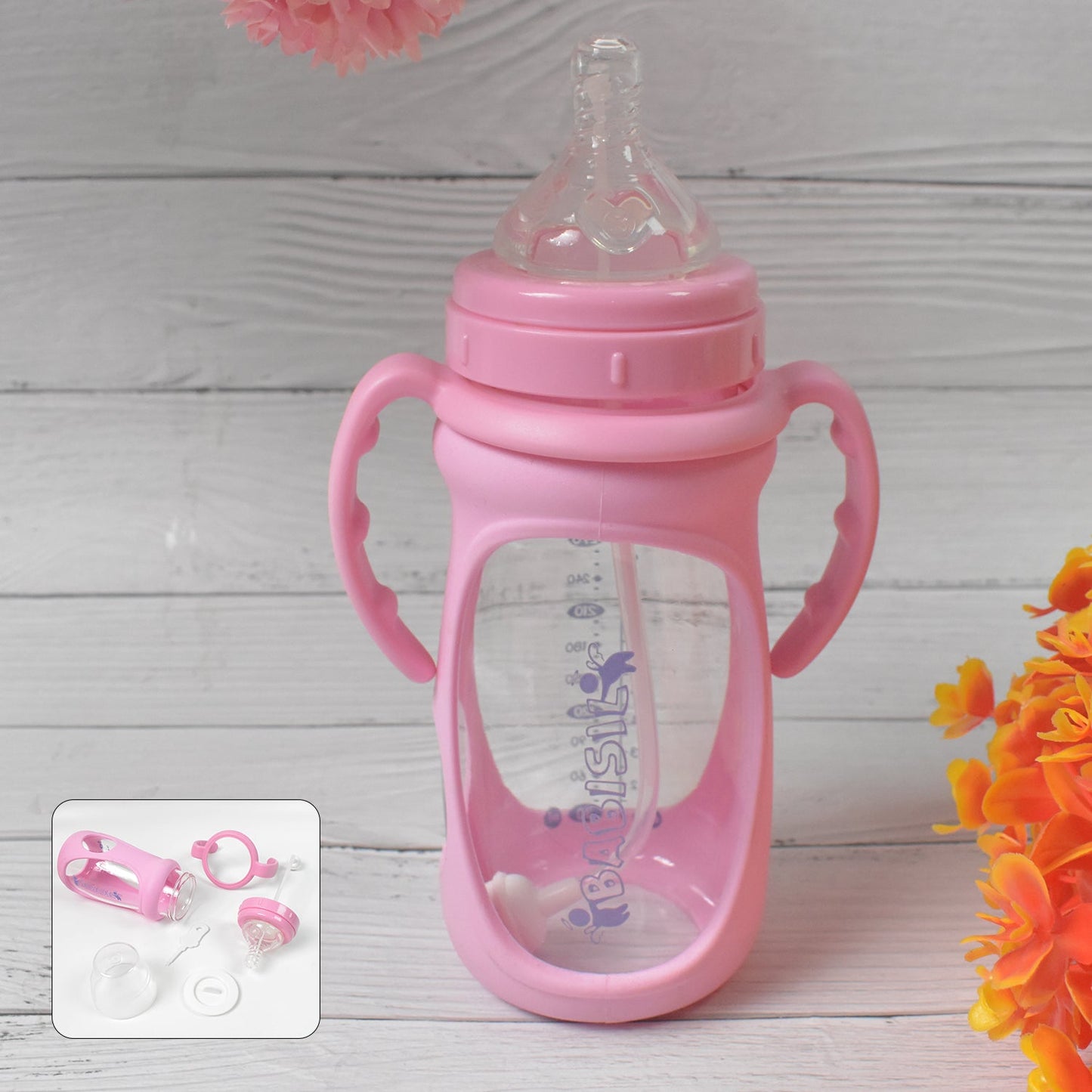 Baby Feeding Bottle with Handles & Straw