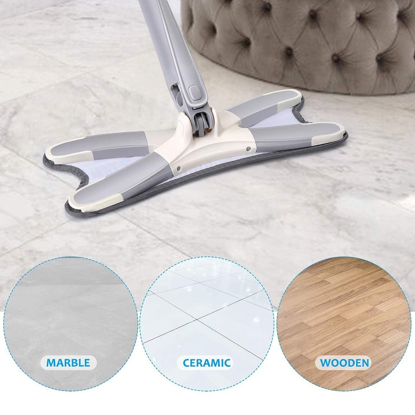 Adjustable 360° mop for multi-surface cleaning at home