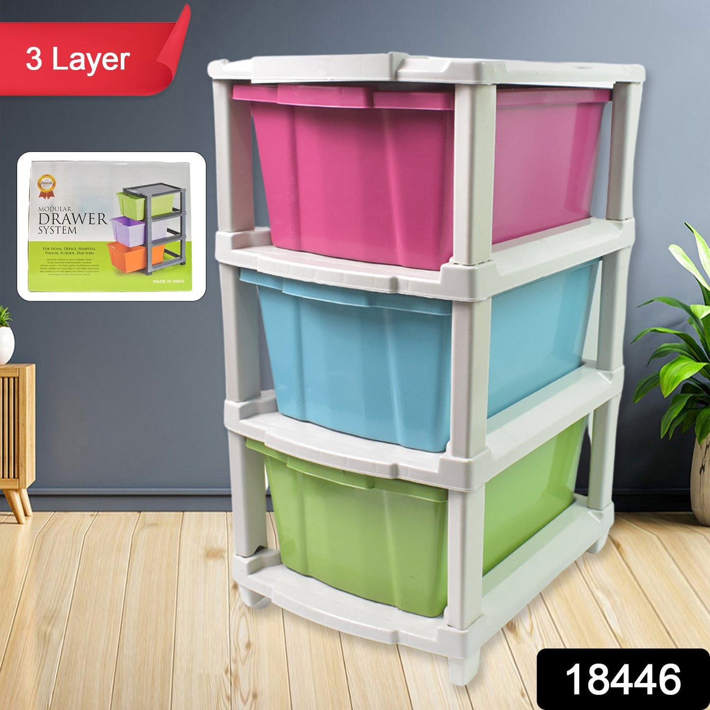 3-Layer Plastic Drawer Storage Organizer, Multi-Purpose Cabinet (1 Pc / Mix Color)