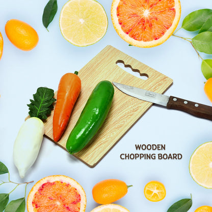 Wooden board with knife