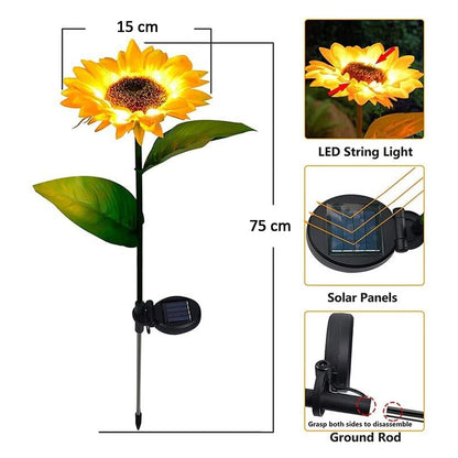 2 Pc Outdoor Solar Sunflower Lights Intelligent Light Control Waterproof Garden Landscape Stake Light