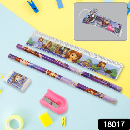 5 in 1 Mix Stationery Gift Set for Kids, Stationary Set Including 2 Pencil, Ruler, Rubber, Pencil Sharpener, School, Office Product Gift (5 Pcs Set)