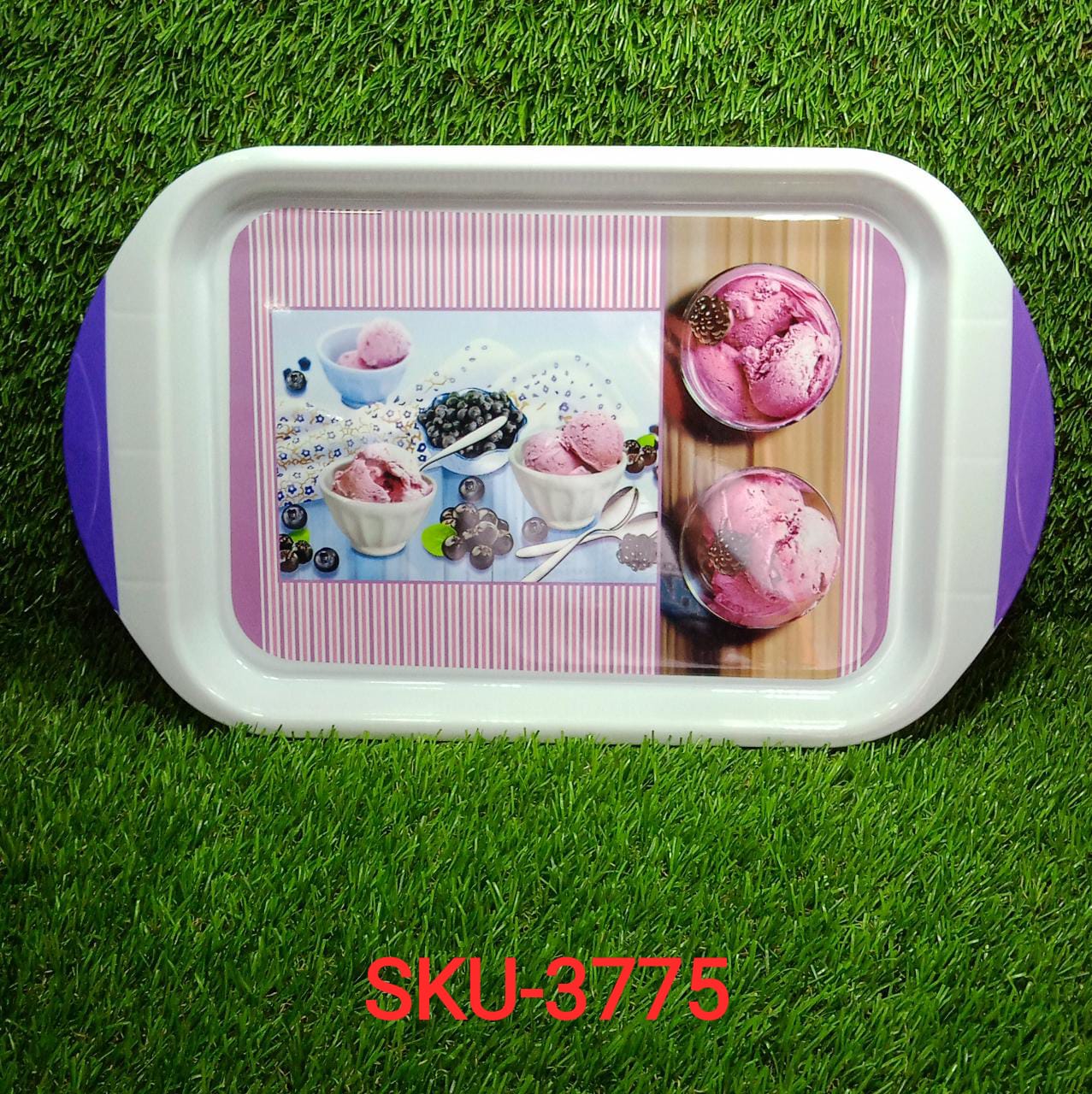 Large and sturdy plastic tray for kitchen and general use.