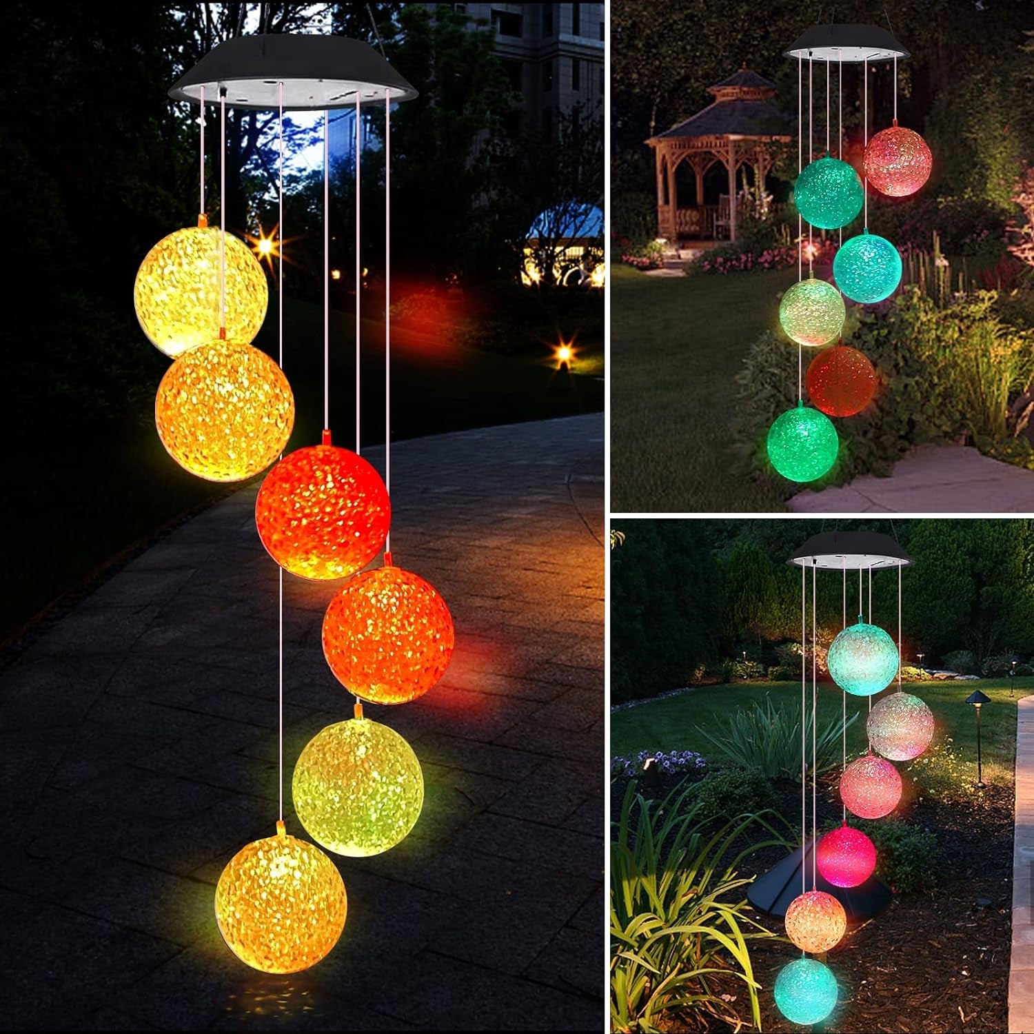 Color-changing wind chime with solar LED lights