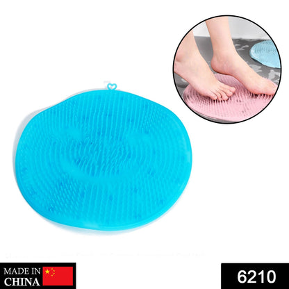 Foot scrubber mat for use in the shower, designed for cleaning and massaging.