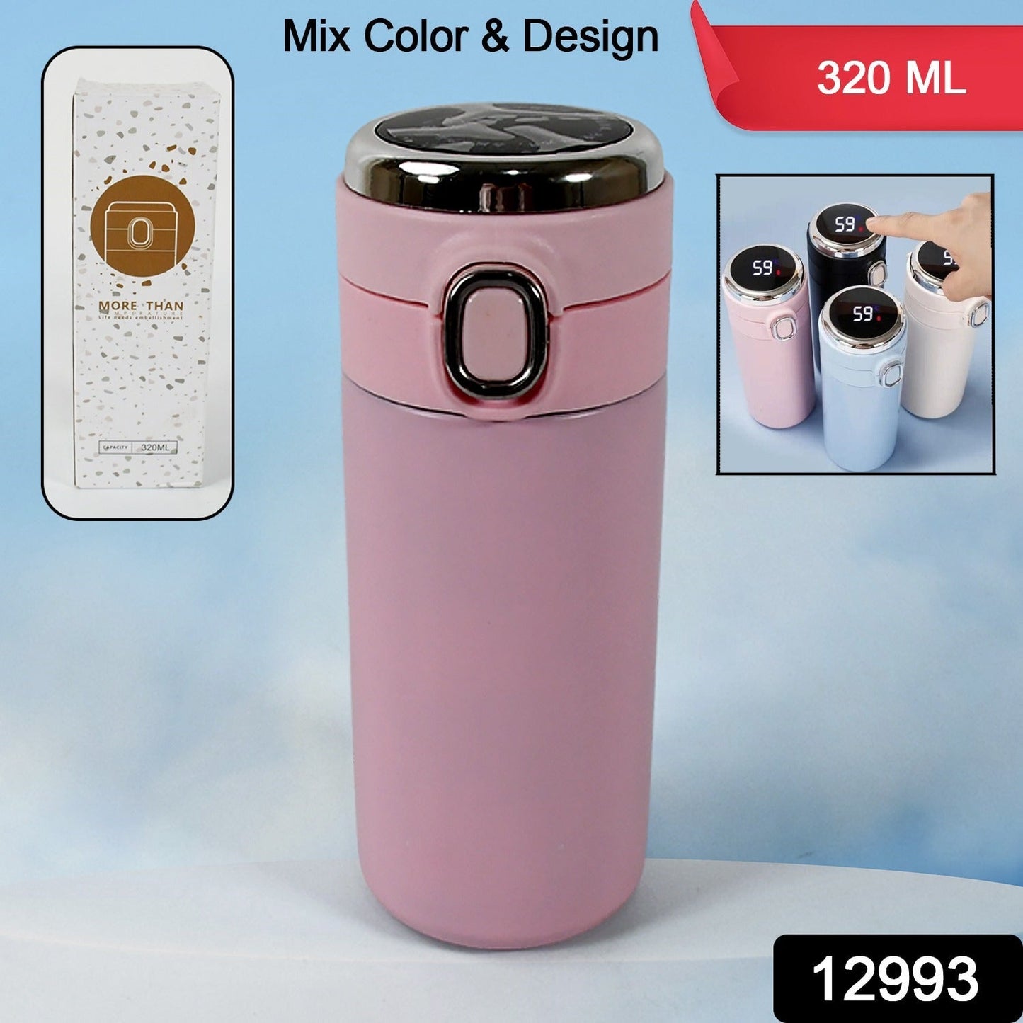 Smart Vacuum Insulated Water Bottle with LED Temperature Display, Cold & Hot | Leak Proof | Office Bottle | Gym | Home | Kitchen | Hiking | Trekking | Travel Bottle  (Mix Color & Design / 320 ML)