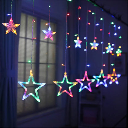 LED curtain lights with 12 stars, multicolor flashing