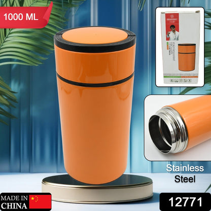 Stainless Steel Water Bottle With Foldable Spoon & Handle Easy to carry, Leak Proof, Rust Proof, Hot & Cold Drinks, Gym Sipper BPA Free Food Grade Quality, Steel fridge Bottle For office / Gym / School (1000 ML)