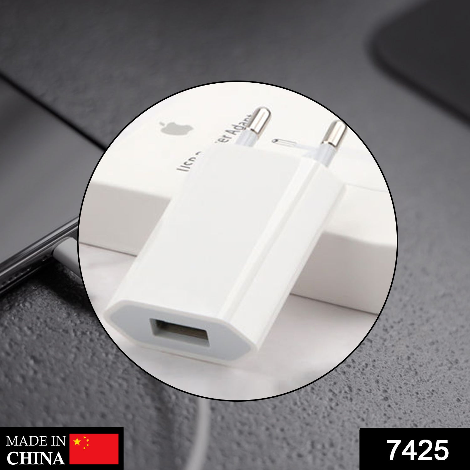 Close-up view of USB wall charger adaptor compatible with various smartphones