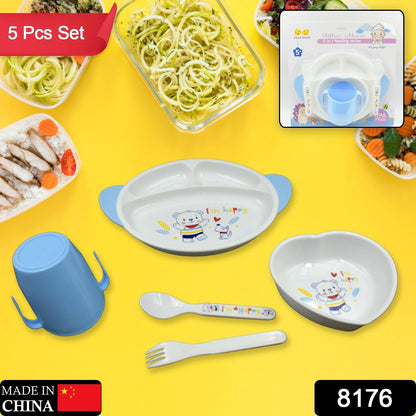 5in1 Baby Feeding Set for Kids and Toddlers,Children Children Dinnerware Set - Feeding Set for Kids, Cartoon Design Plate, Cup, Spoon, Fork  Tableware Cutlery for Kids Microwave (5 Pcs Set)